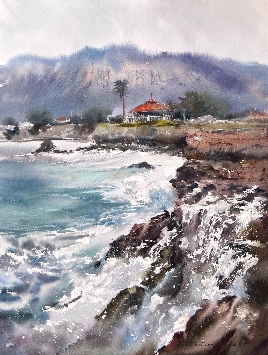 Impressionistic Watercolour , House On The Coast Of Cyprus #2 By Eugenia Gorbacheva, 12 X 16, Artwork For Sale On Artfinder