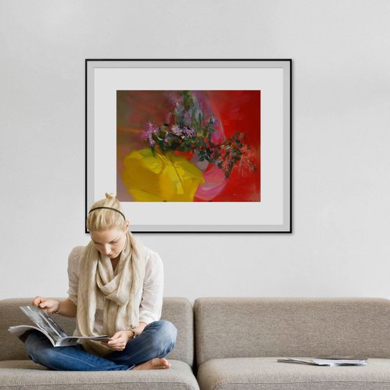 Large Abstract Still Life Painting with Flowers ,  " Lilacs Ray " (61sl13)
