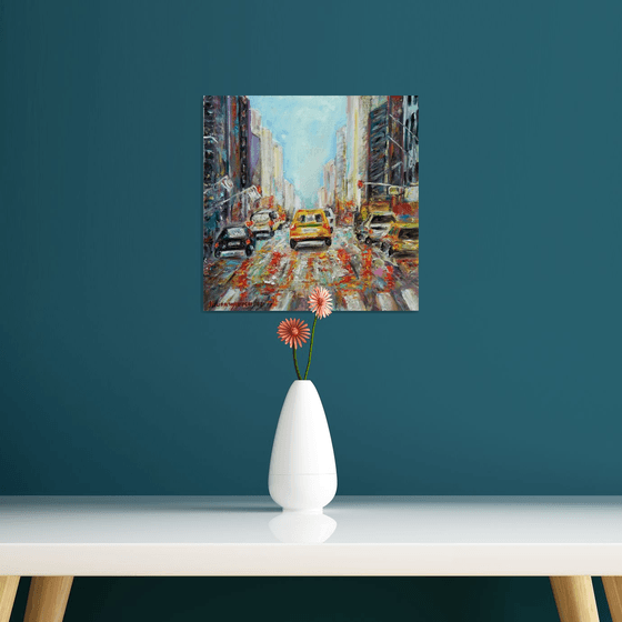 City Life | New York Urban Cityscape | Original Oil Artwork (2021) 12x12 in. (30x30 cm)