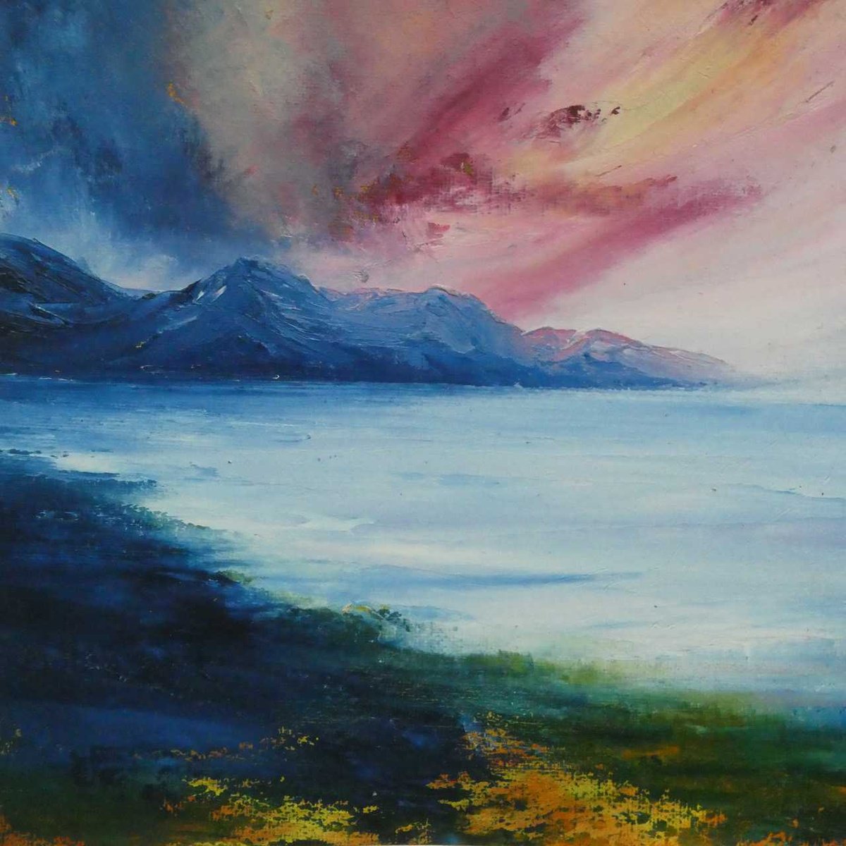 Impressionistic Landscape Oil Painting By Oconnart, 10 X 10", Scottish, Sea Loch Colours, Original Artwork