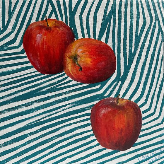 Red apples on green