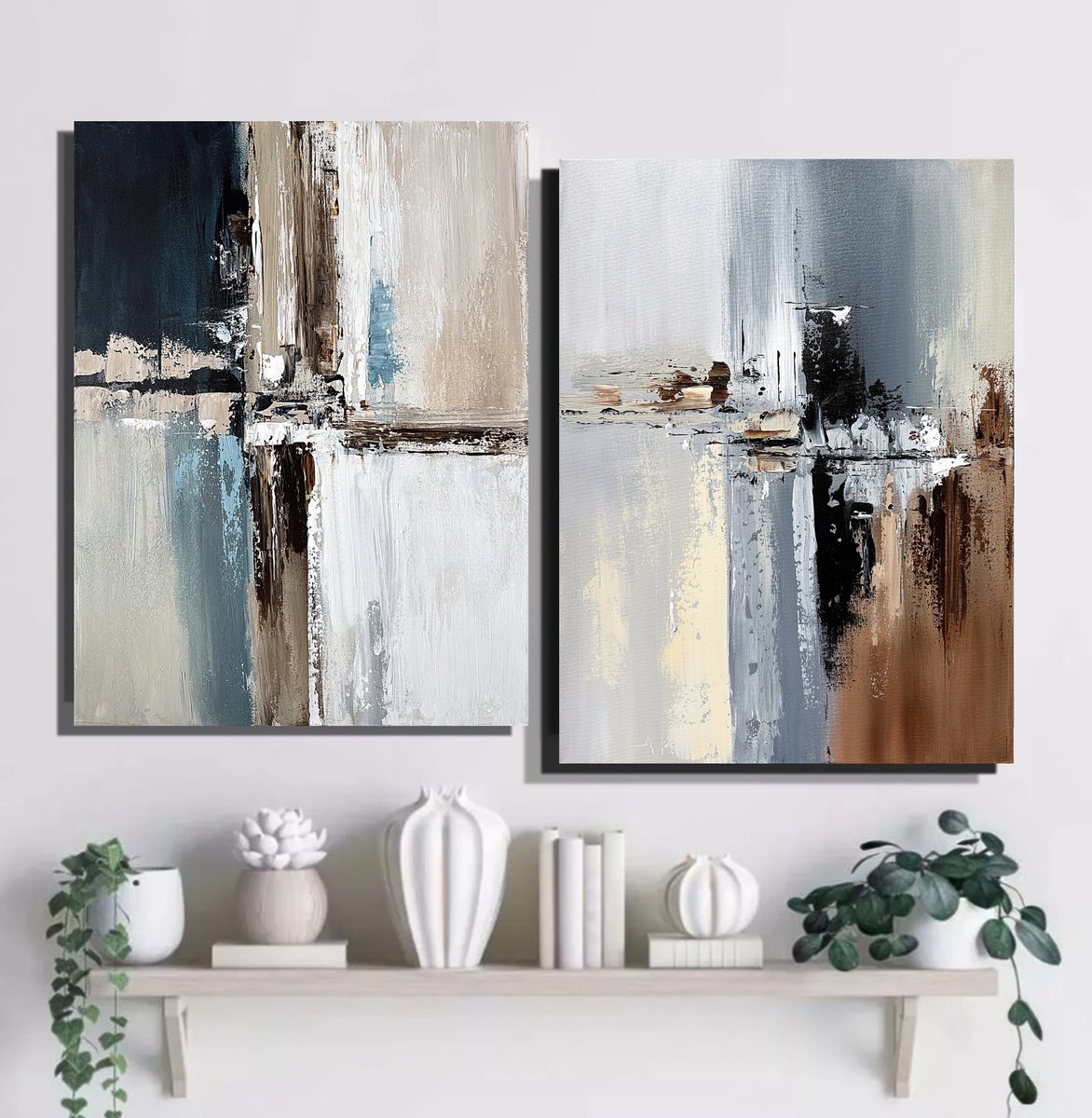 Geometric Abstract Acrylic Painting By Tatiana Malinovscaia, 39 X 28", Echoes Of Form Diptych, Original Artwork