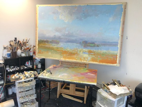 Sunshine, Landscape Original oil painting, One of a kind, Extra Large Size