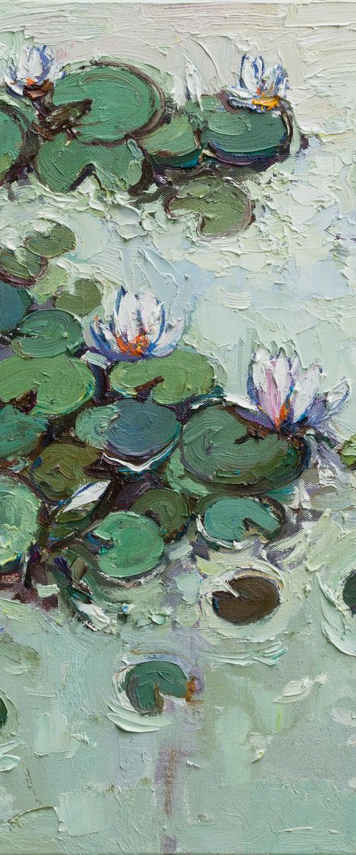 Water lilies Original Oil painting 55 x 60 cm by Anastasiia Valiulina