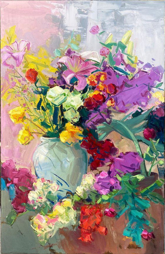 Still life oil painting:flowers