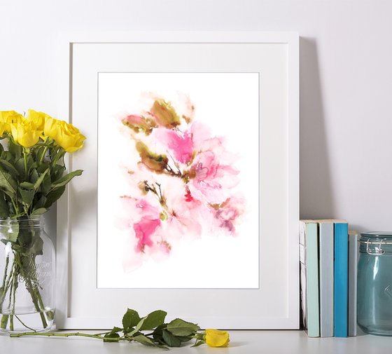 Abstract floral painting, loose flowers Sakura blossom