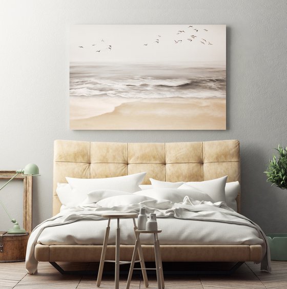 "Sea vibes 3" Beige gray seascape oil art