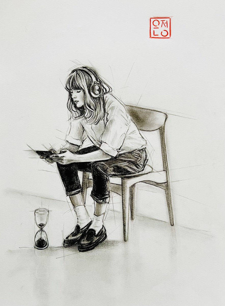 Portrait Charcoal Drawing By Natali Part, 11 X 17", Time / When You Are Away, Original Artwork