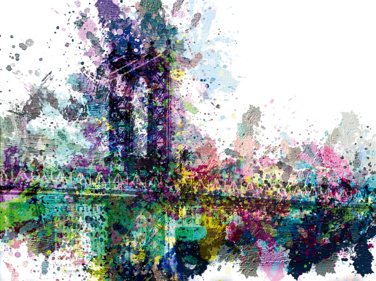 Abstract Cityscapes Print By Javier Diaz, 79 X 60, Gotas De Color, Manhattan Bridge/Original Artwork, Original Artwork