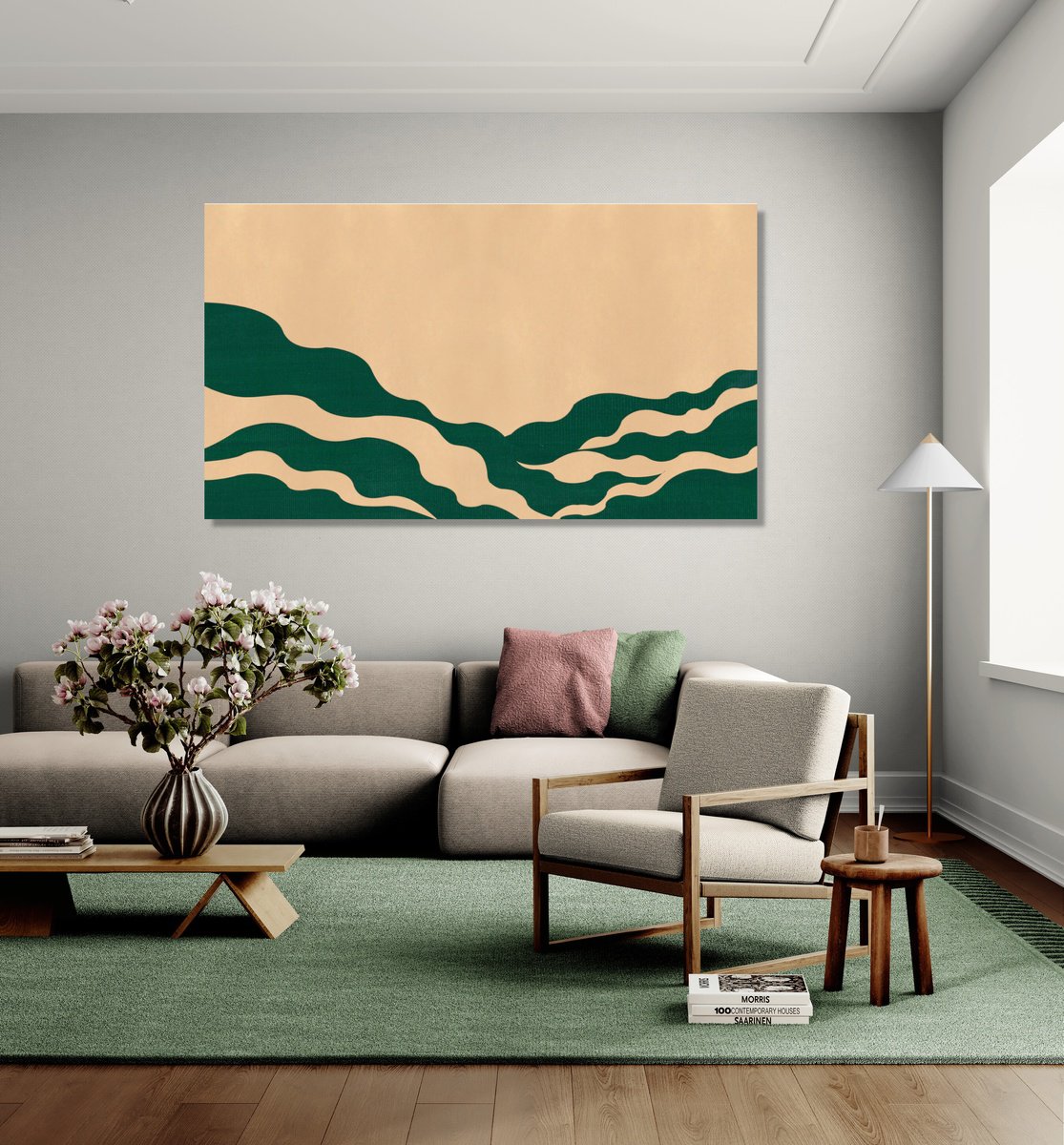 Abstract Landscape Acrylic Painting By Marina Krylova, 55 X 31", Mystic Landscape #08, Original Artwork