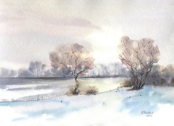 Ukrainian watercolour. Winter sun