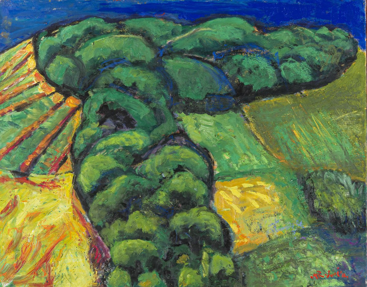 Expressive Landscape Oil Painting By Milica Radovic, 39 X 31", In To The Wood, Original Artwork