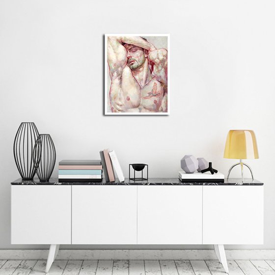 DYING SLAVE by Yaroslav Sobol - Inspired by Michelangelo Buonarroti  (Modern Impressionistic Figurative Oil painting of a Man Gift Home Decor)