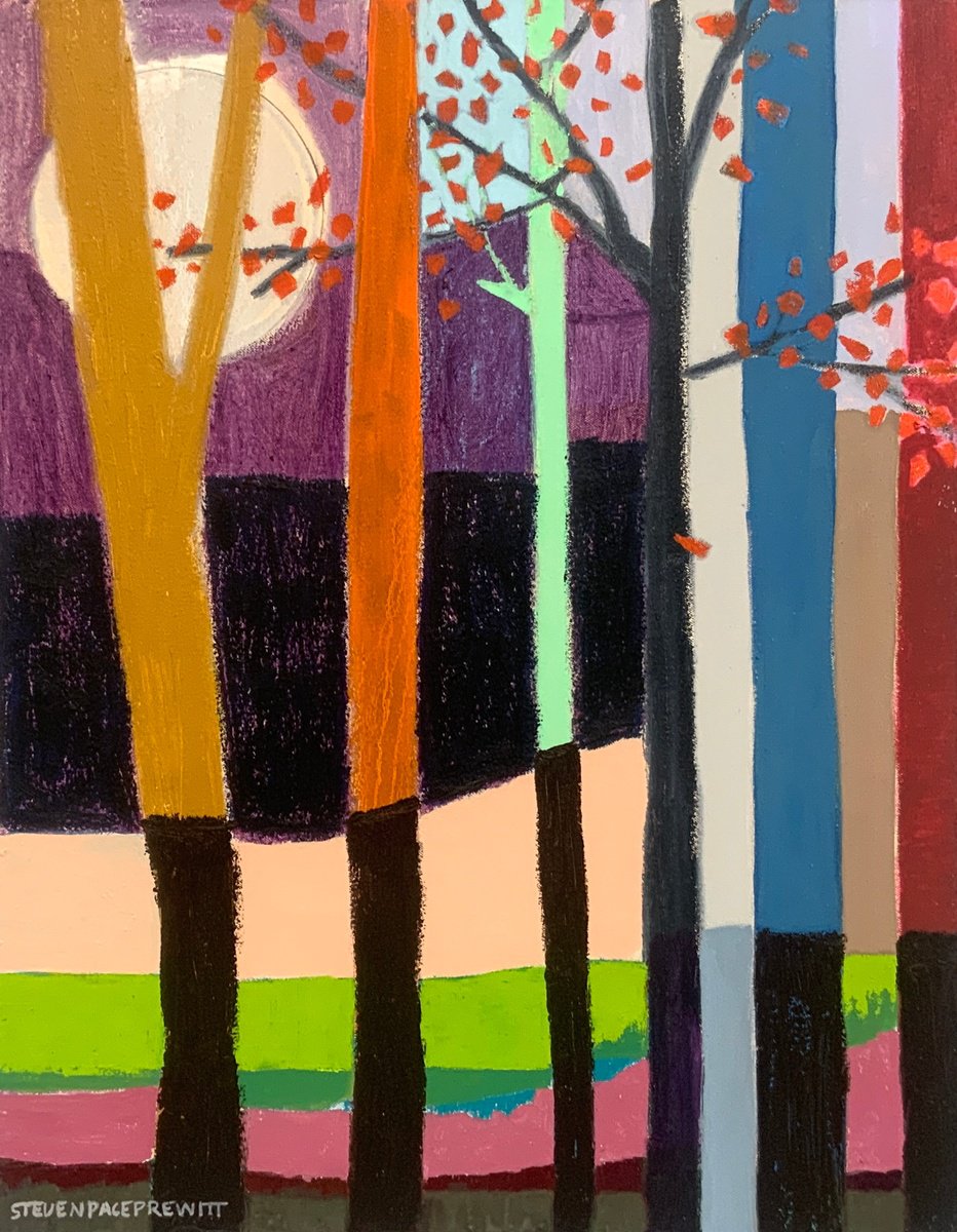 Impressionistic Abstract Oil Painting By Steven Page Prewitt, 22 X 28", Harvest Super Moon #2, Original Artwork