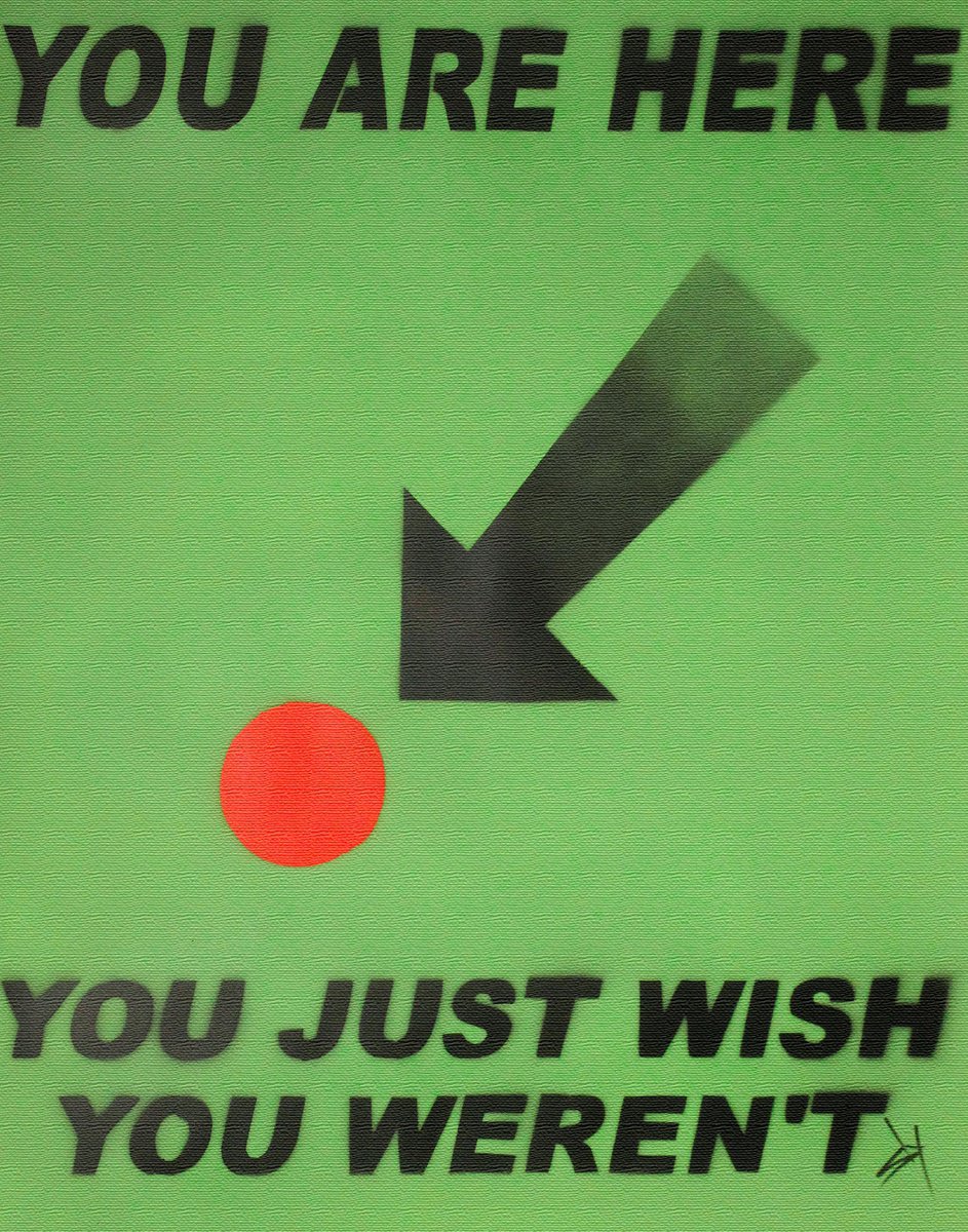 Urban And Pop Abstract Painting By Juan Sly, 23 X 30", You Are Here (Gbc)., Original Artwork