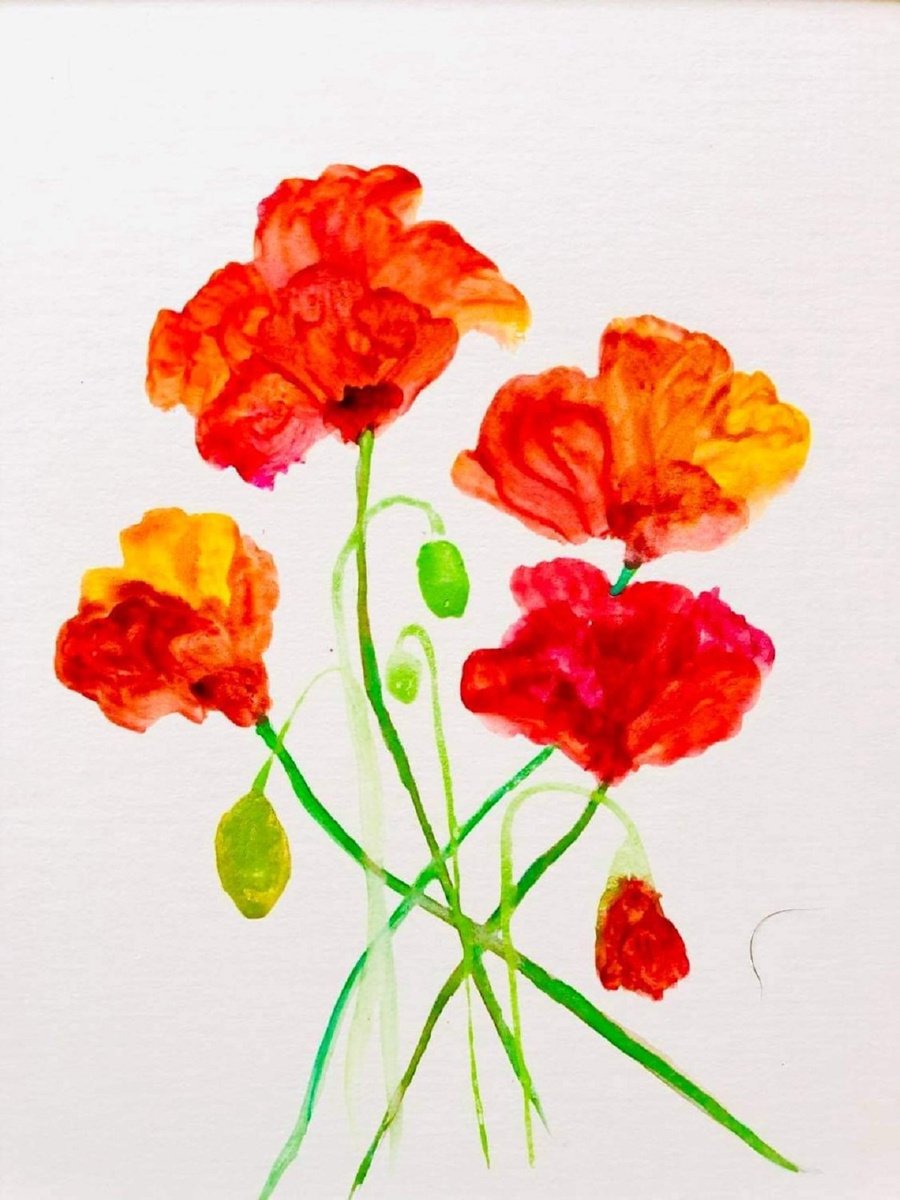 Impressionistic Botanical Acrylic Painting By Shabs Beigh, 15 X 18", Happy Poppies, Original Artwork