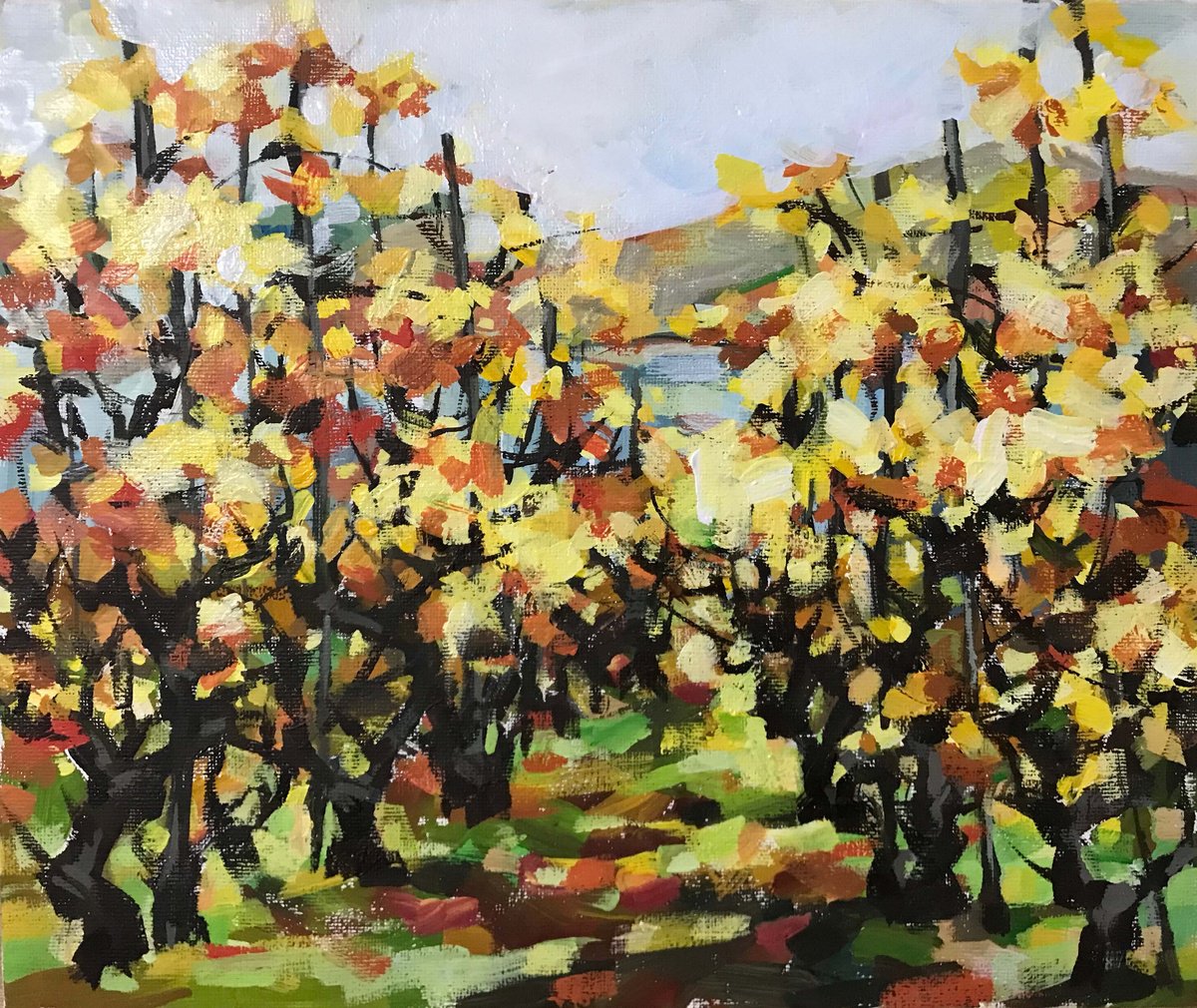 Autumn vineyard. one of a kind, handmade artwork, original painting. by Galina Poloz