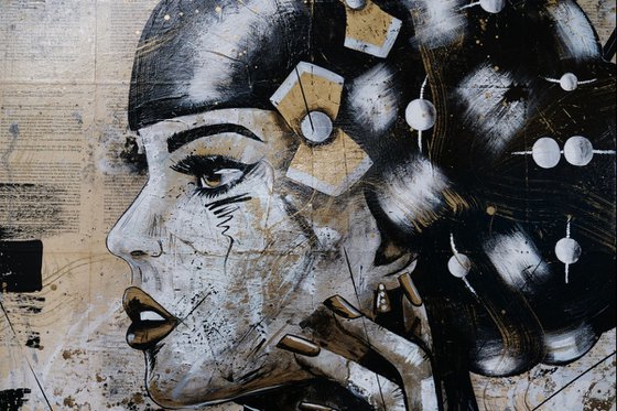 Gorudo (Golden) 120cm x 150cm Geisha Textured Abstract Realism Book Page Art