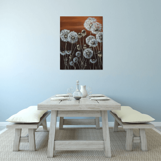 Dandelions II- EXTRA LARGE  Impressionistic Home decor Painting