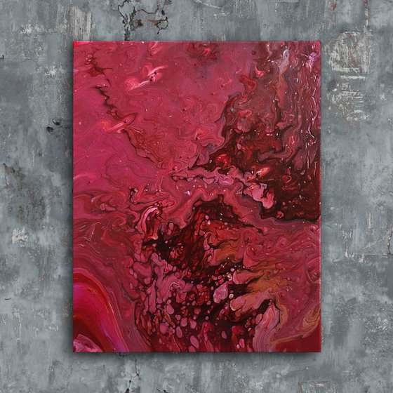 "Big Red" - FREE USA SHIPPING - Original Abstract PMS Fluid Acrylic Painting - 16 x 20 inches