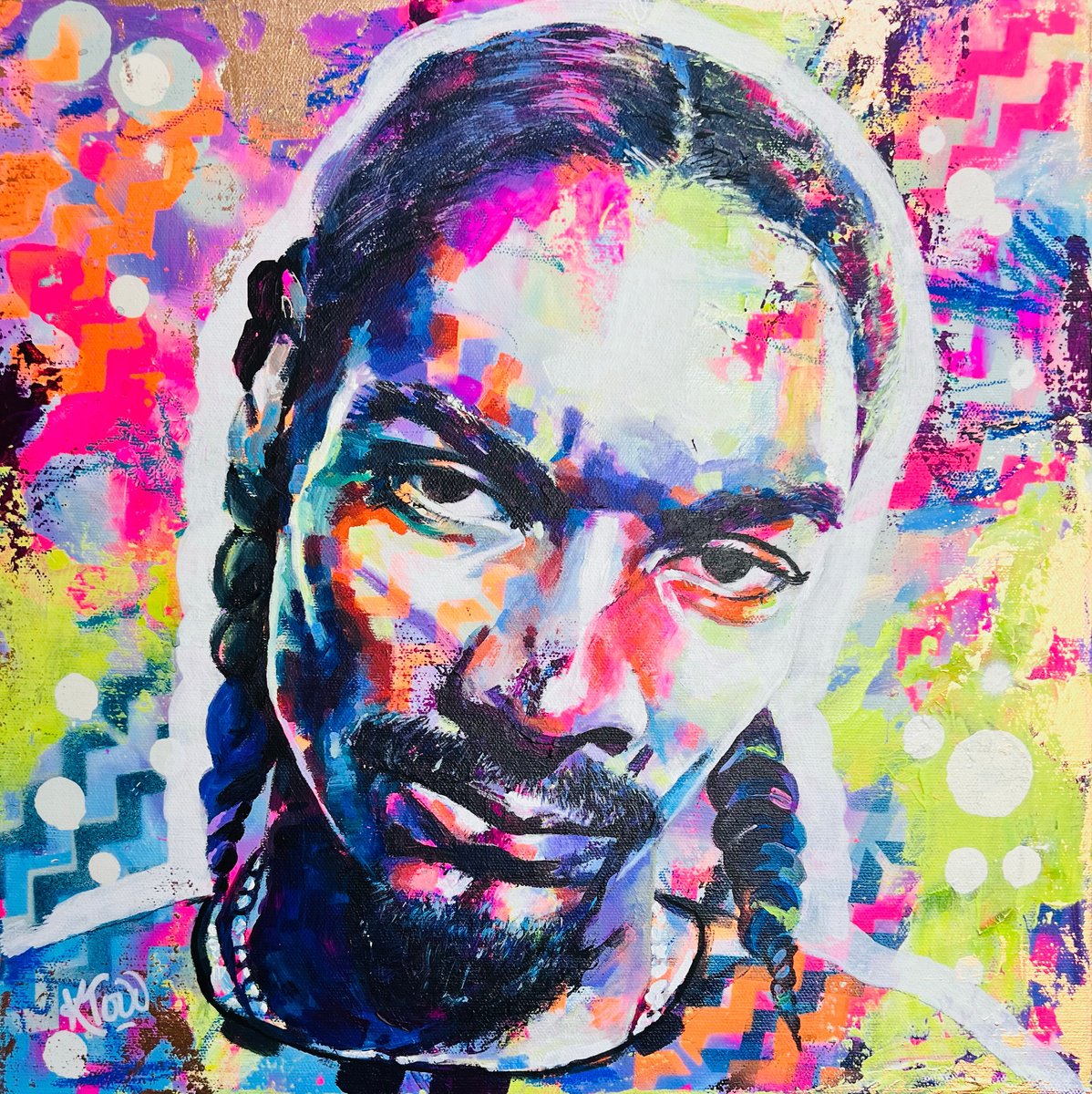 Expressive Portrait Acrylic Painting By Kirsten Todd, 17 X 17", Iconic - Snoop Dogg, Original Artwork