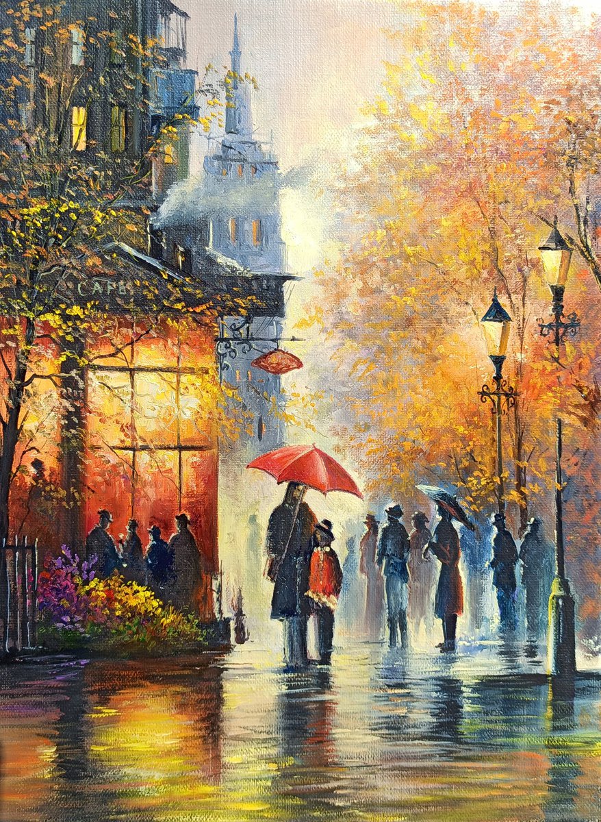 Cityscape (Oil painting, 40x30cm, impressionism, ready to hang, palette knife painting) by Sergei Miqaielyan