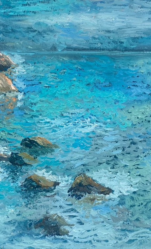 Seascape Landscape, Sea Painting - MONET CLIFF by Dasha Pogodina