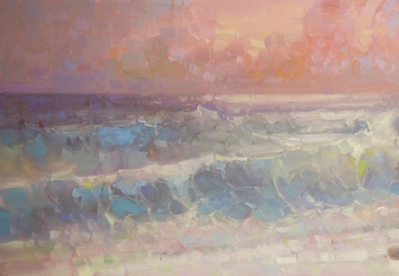 Sunset on South Bay Handmade Original oil painting on Canvas One of a kind Large size