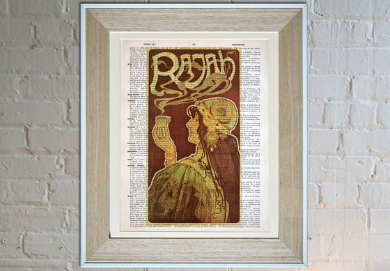 Rajah - Collage Art Print on Large Real English Dictionary Vintage Book Page