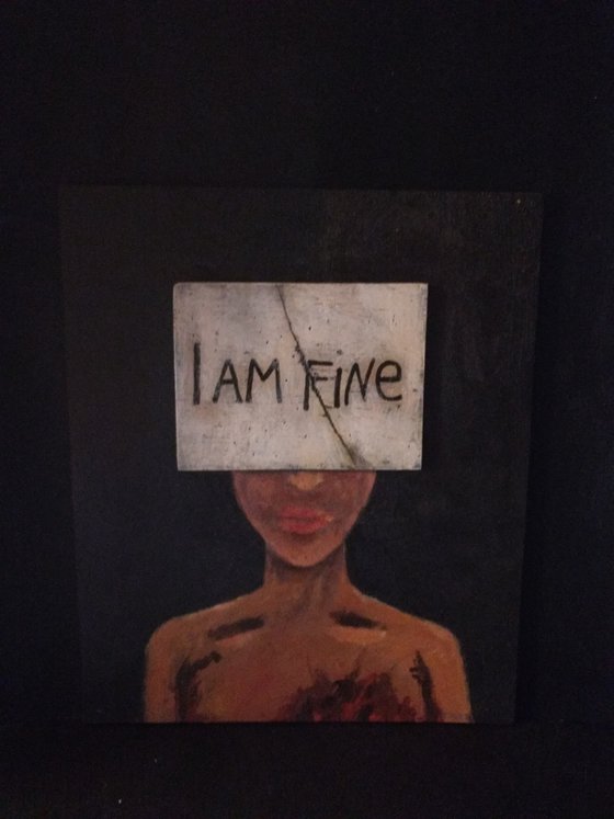 I AM FINE. mixed media painting