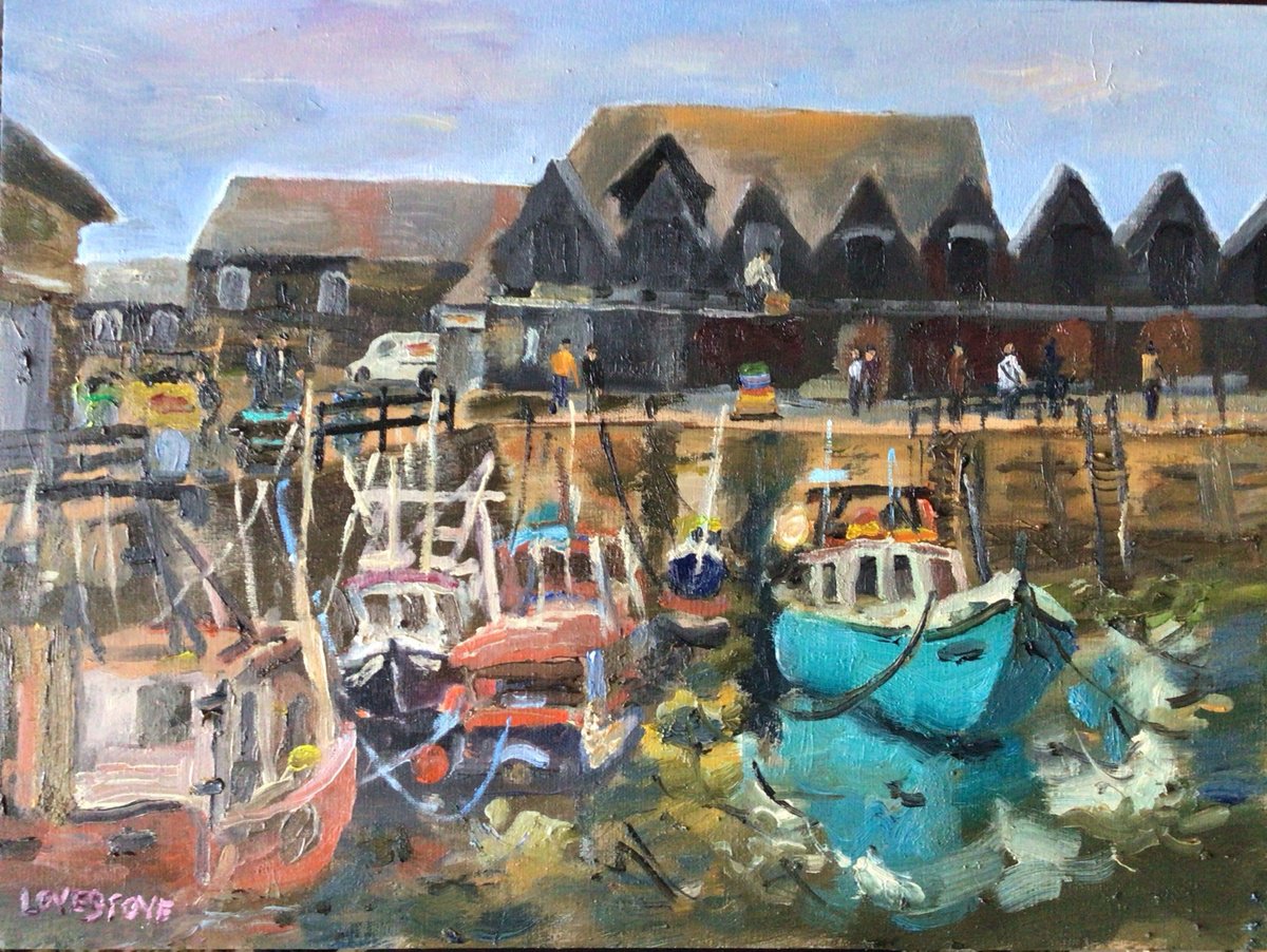 Impressionistic Landscape Oil Painting By Julian Lovegrove Art, 16 X 12", Busy Harbour, Whitstable, Original Artwork