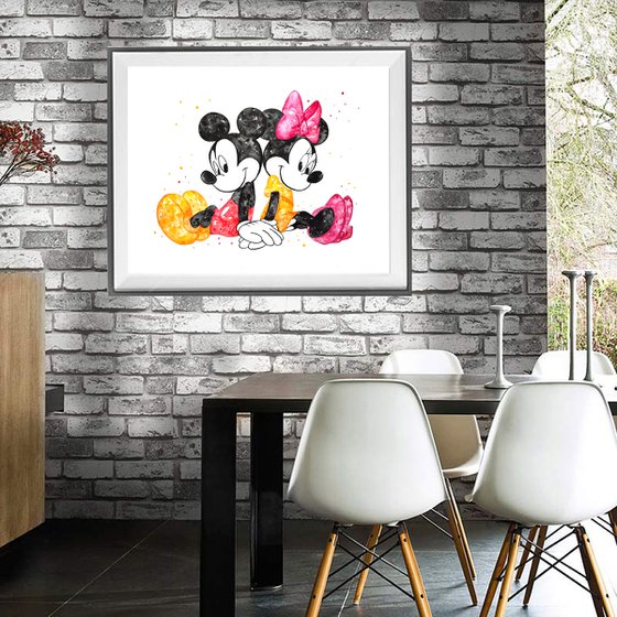 Mickey and Minnie Mouse, Watercolor