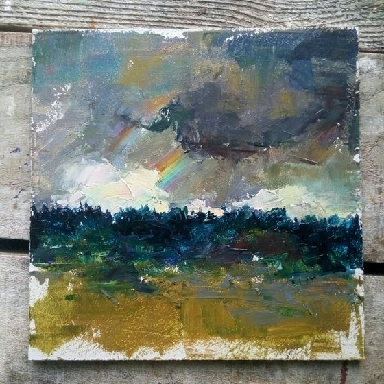 Rainbow over the forest  (plein air)