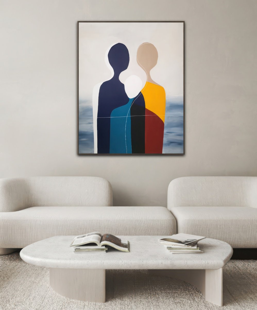 Geometric Portrait Acrylic Painting By Veronika Obushikhina, 31 X 39", Connected 1, Original Artwork