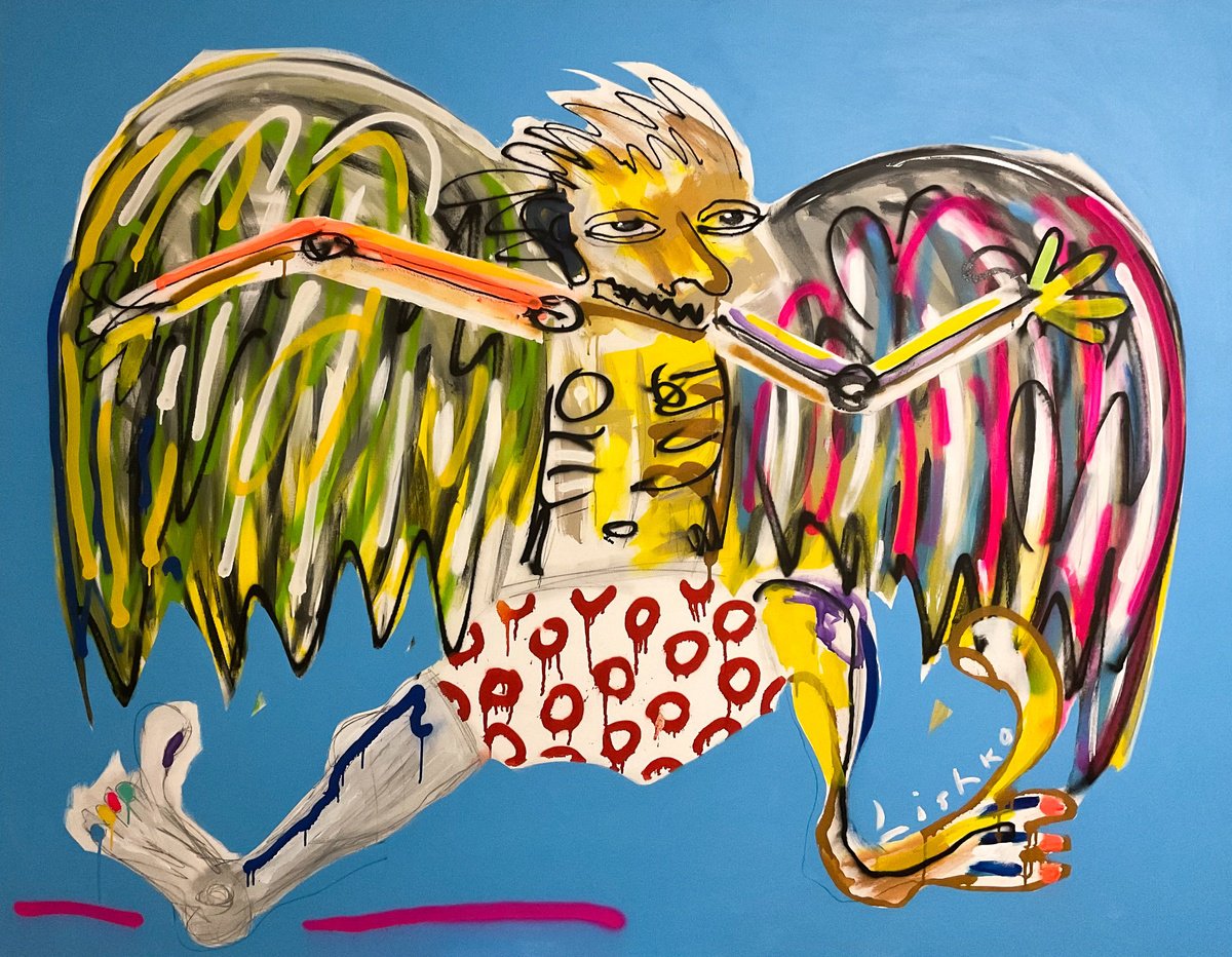 Expressive Portrait Acrylic Painting By V. Lishko, 71 X 55", Neo Man, Original Artwork