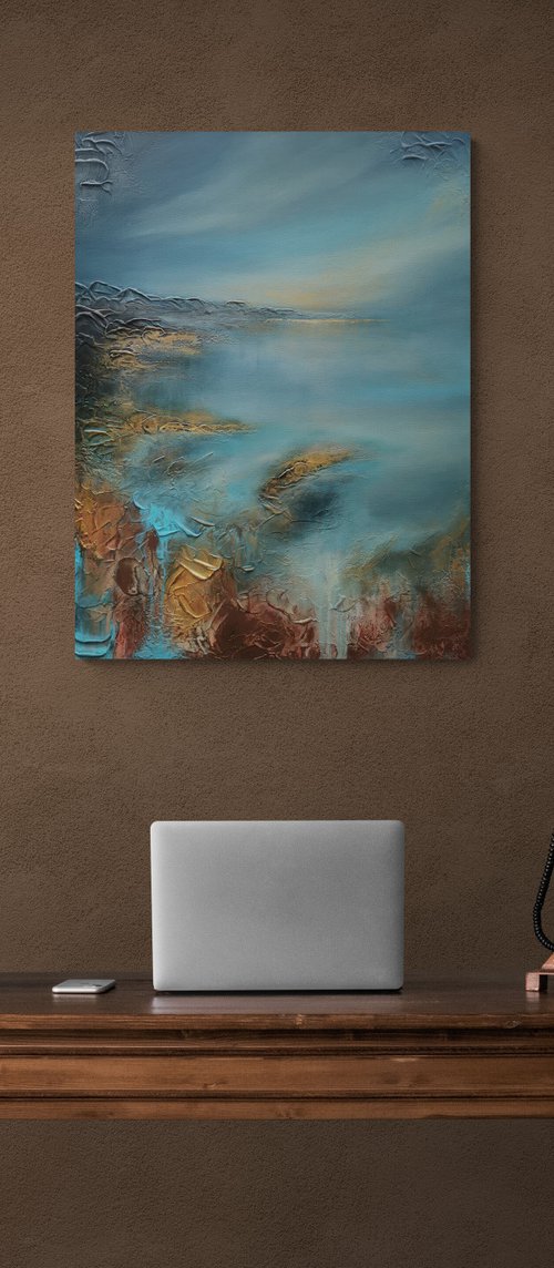 A large original modern abstract seascape painting "Dawn" from "Silence" series painting by Vera Hoi