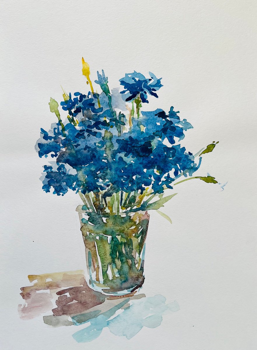 Cornflowers. Original watercolour painting. by Elena Klyan