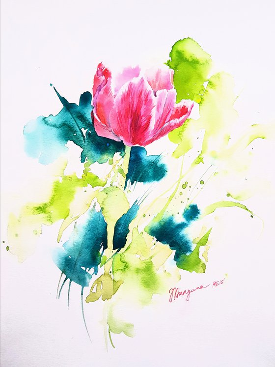 Watercolor. Flowers, tulip