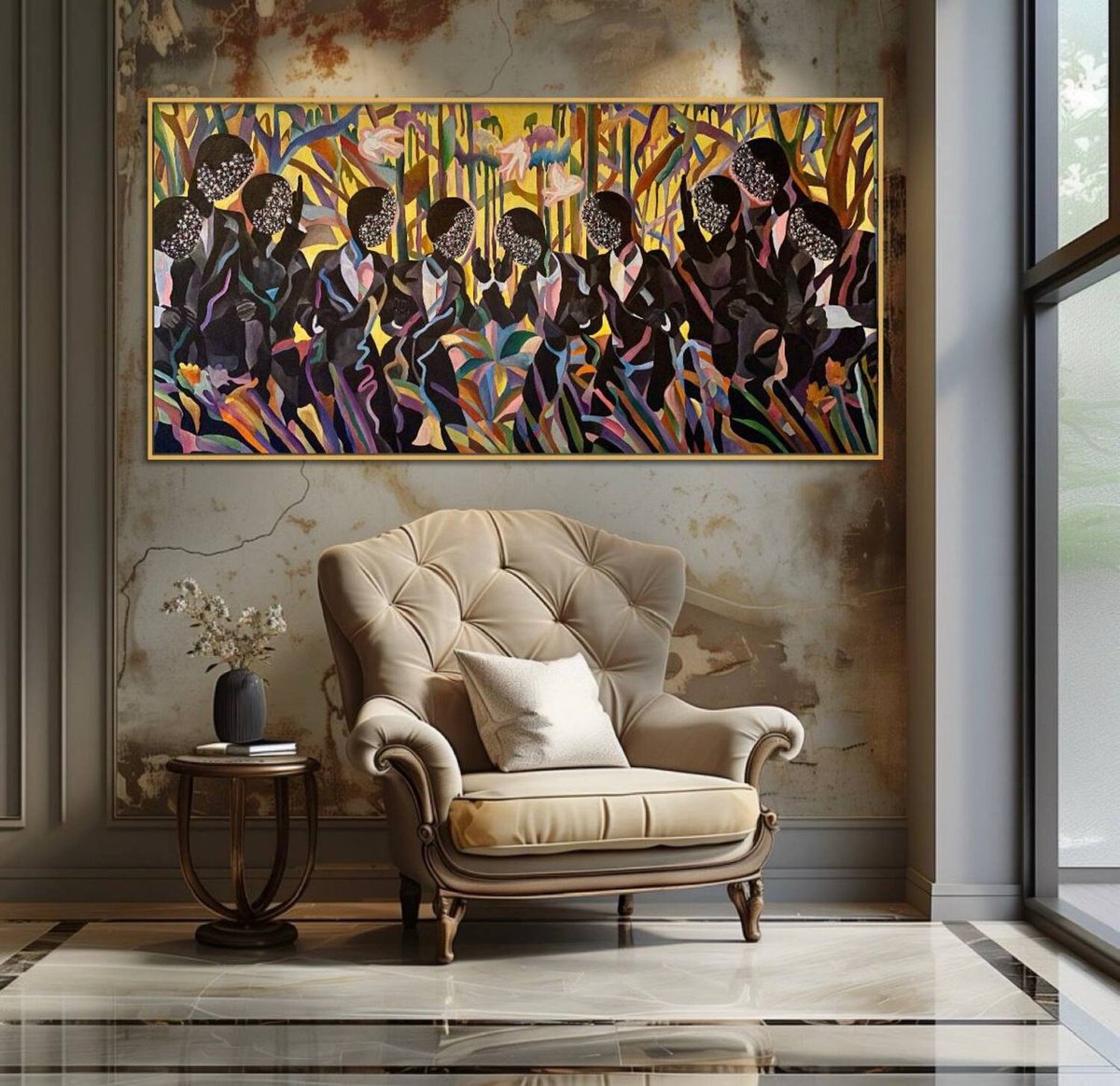 Organic Abstract Oil Painting By Tatiana Fedorovskaya, 79 X 39", Illuminati Shabbat, Original Artwork