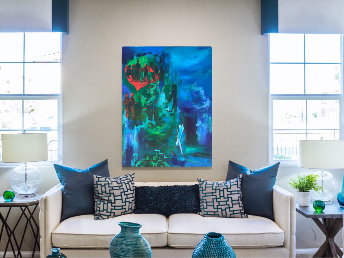 Surrealistic Portrait Oil Painting By Geeta Yerra, 36 X 48, Chess, Original Artwork