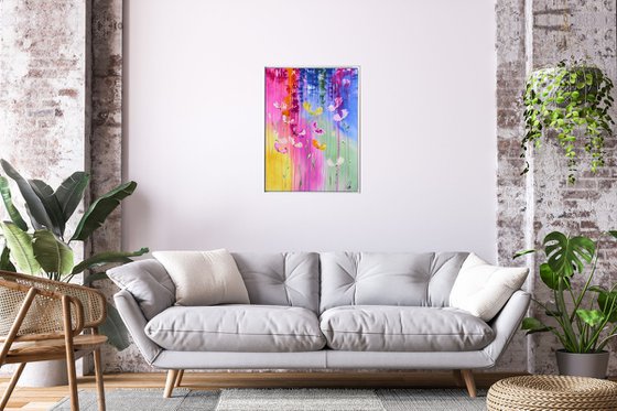 Summer Fun  - abstract flower painting, framed art