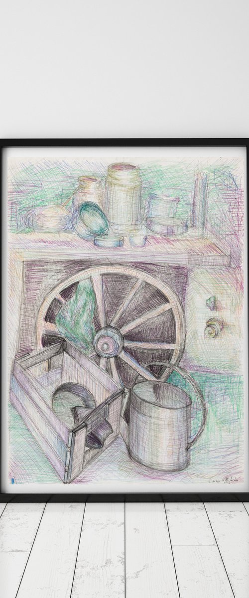 Still Life with a Wooden Wheel by Pamela Rys
