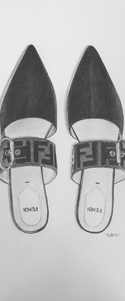 Fendi Shoe Graphite Drawing by Amelia Taylor