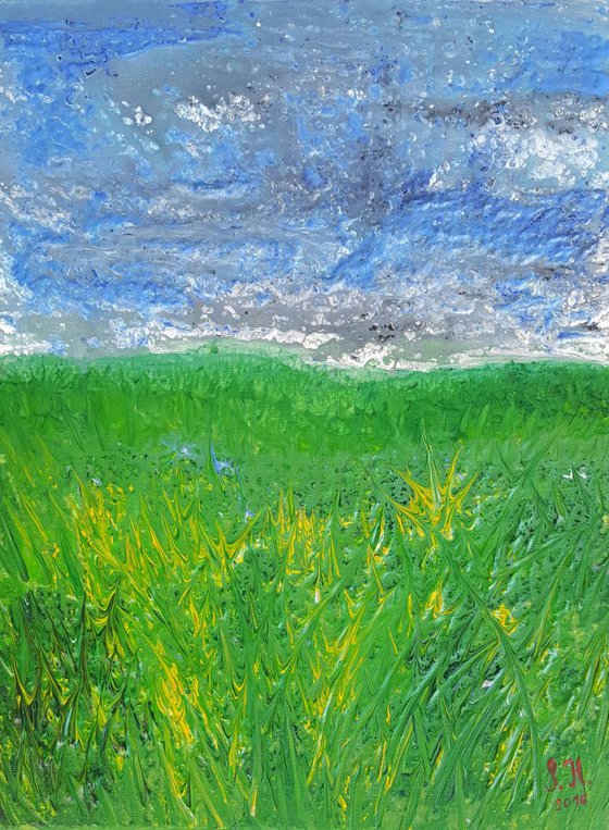 Summer break - landscape on stretched canvas, ready to hang, unique frothing technique, 30x40cm