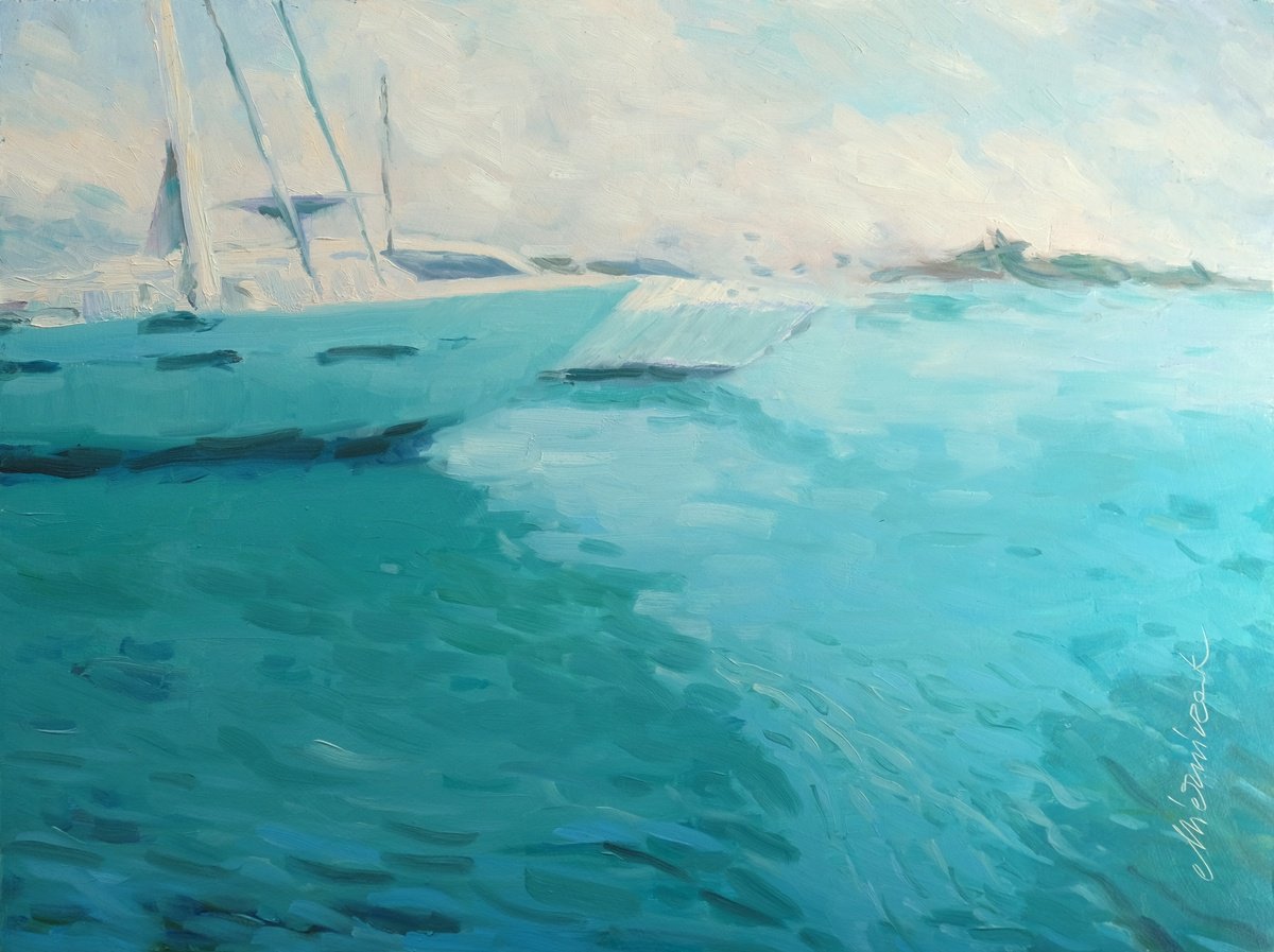 Impressionistic Landscape Oil Painting By Richard Mierniczak, 16 X 12", Yacht Port In Antibes 1., Original Artwork