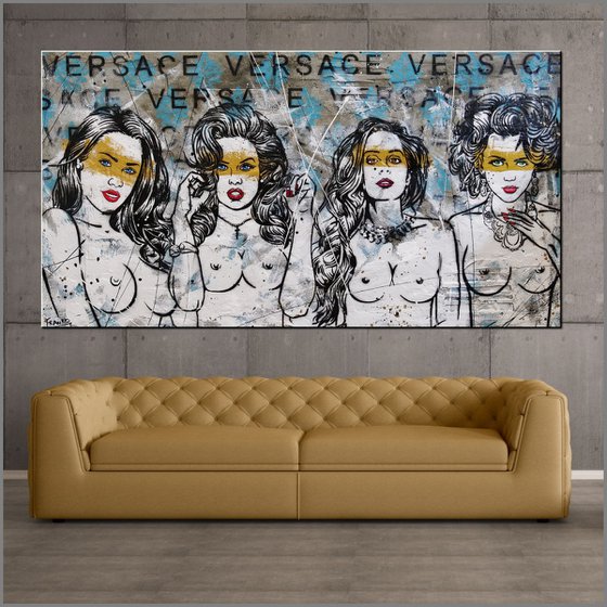 Parading Four 190cm x 100cm Sexy Nude Models Concrete Urban Pop Art