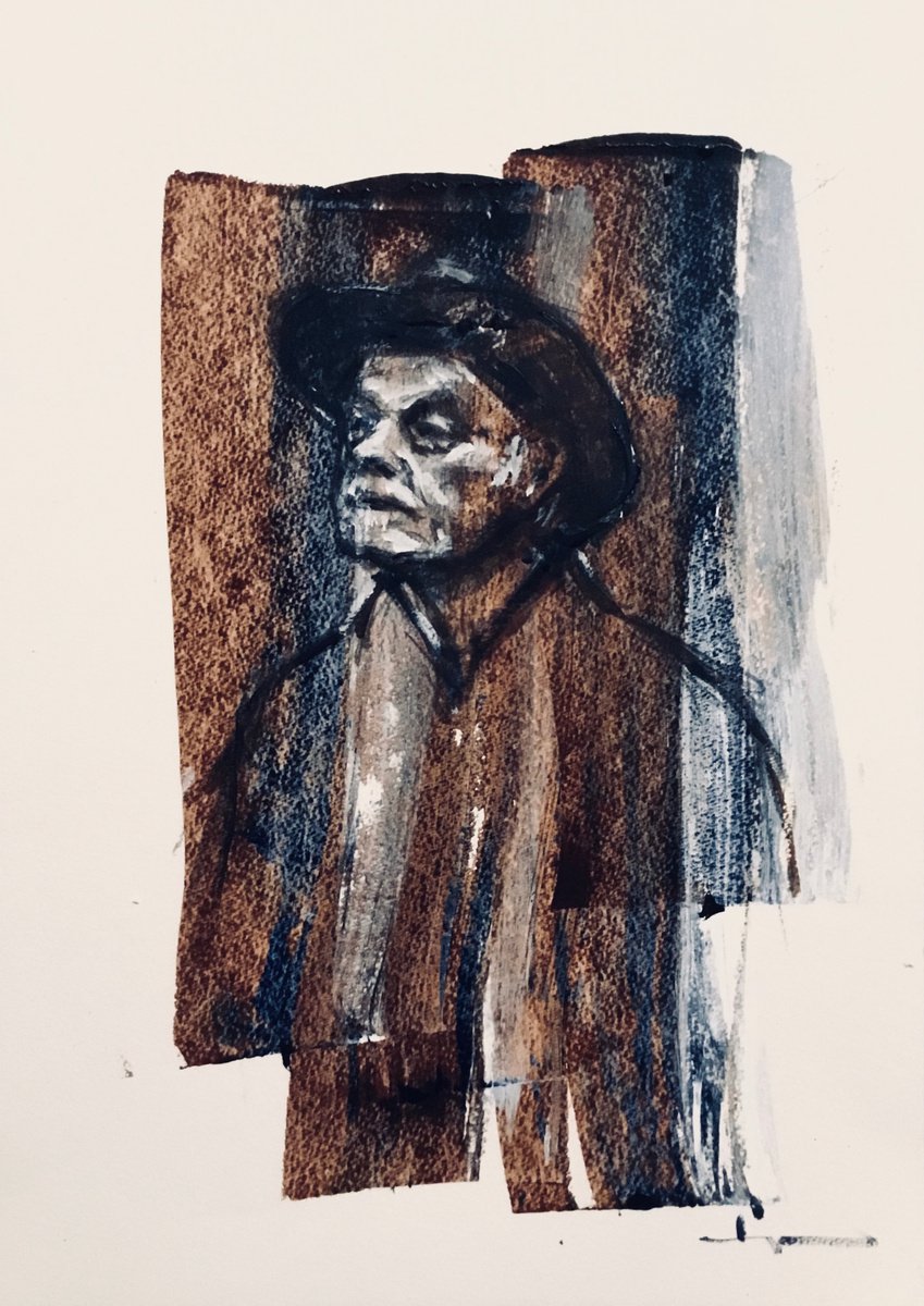 Expressive Portrait Acrylic Painting By Dominique Deve, 11 X 17, L