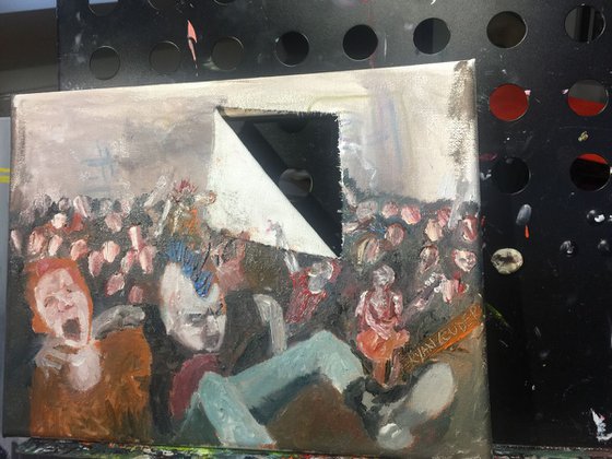 PUNK GIG oil on canvas (ripped) 9x12