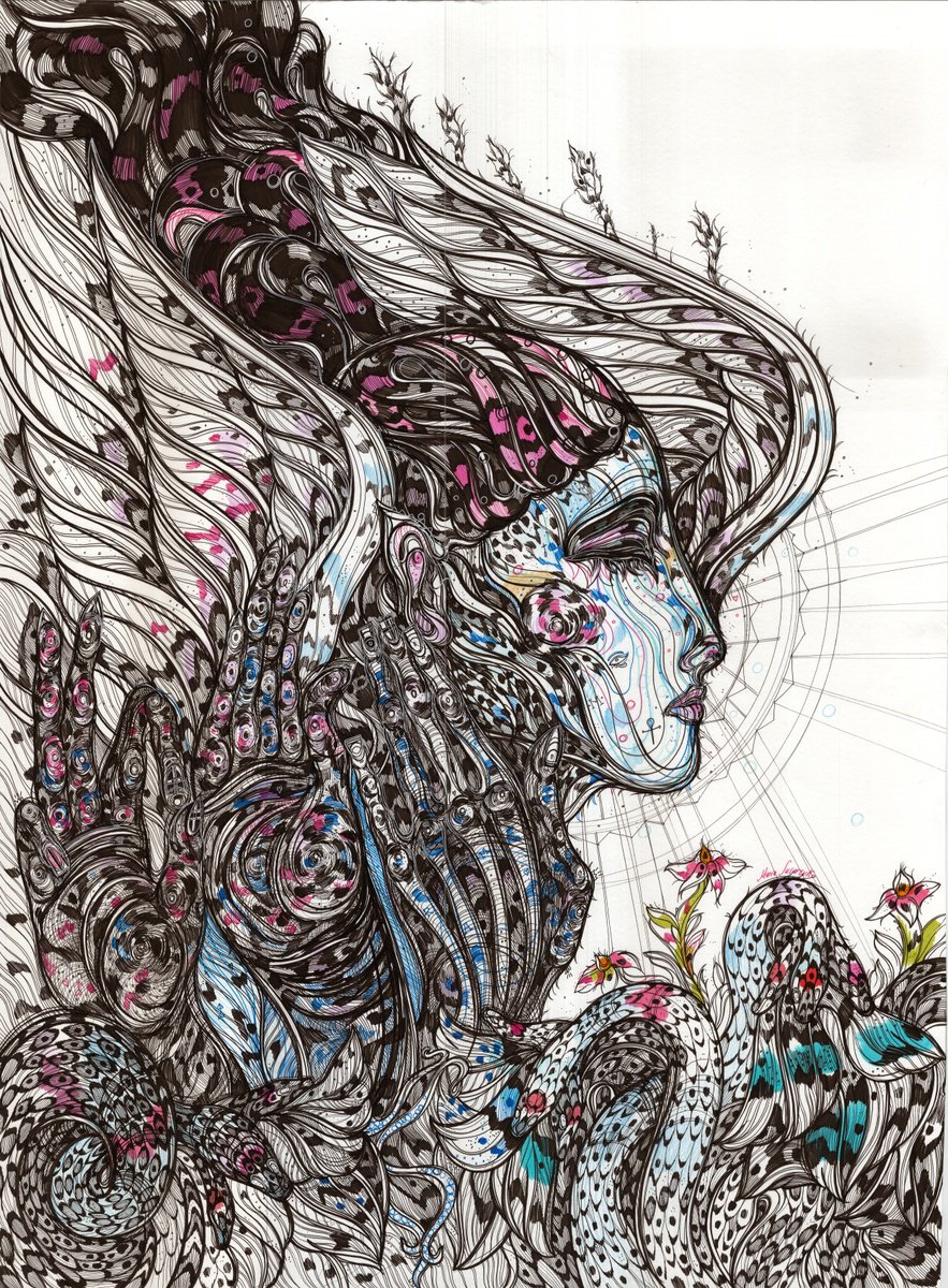 Impressionistic Portrait Drawing By Maria Susarenko, 24 X 31", Angel In The Wild World, Original Artwork