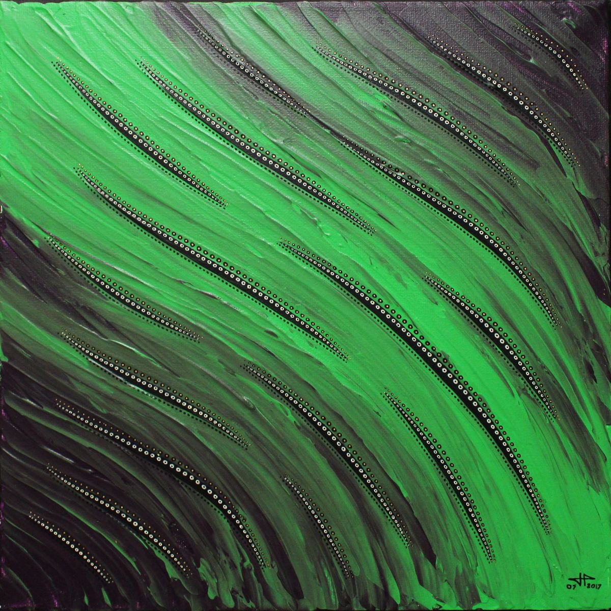 Abstract Acrylic Painting By Jonathan Pradillon, 12 X 12, Green Fluidity, Original Artwork